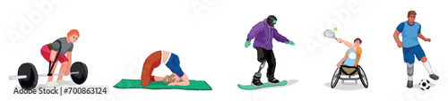 Set of sports people with physical disability on white background