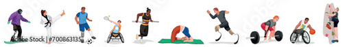 Set of sports people with physical disability on white background