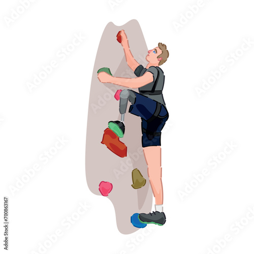 Male climber with physical disability on white background