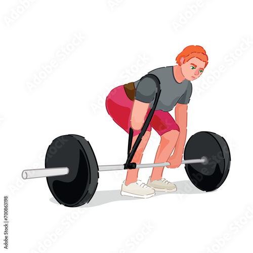Female weightlifter with physical disability on white background