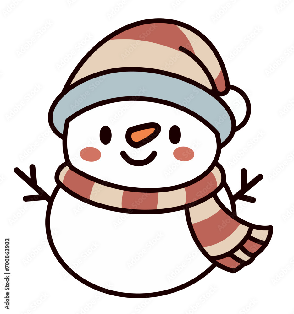 Snowman wear winter hat and scarf smile isolate on  white background vector illustration 