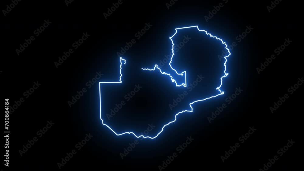 Animation of the Zambia country map icon with a glowing neon effect Animation of the Zambia country map icon with a glowing neon effect