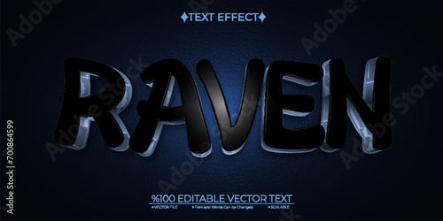 Cartoon Dark Blue Raven Editable Vector 3D Text Effect