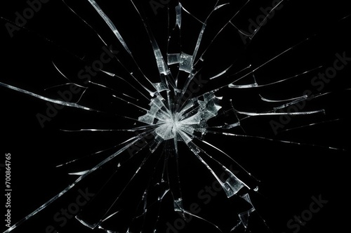Broken glass on a black background, cracks, shards.