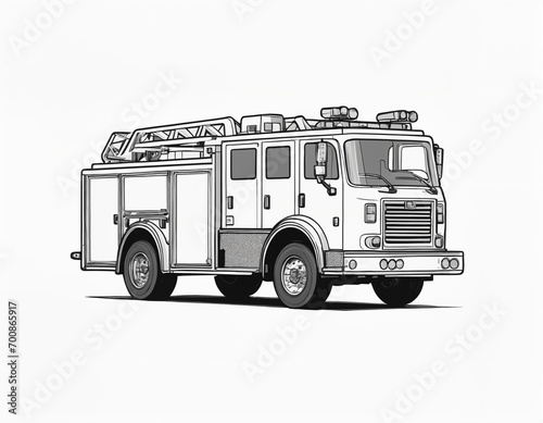 hand drawn illustration of a truck. fire truck coloring page
