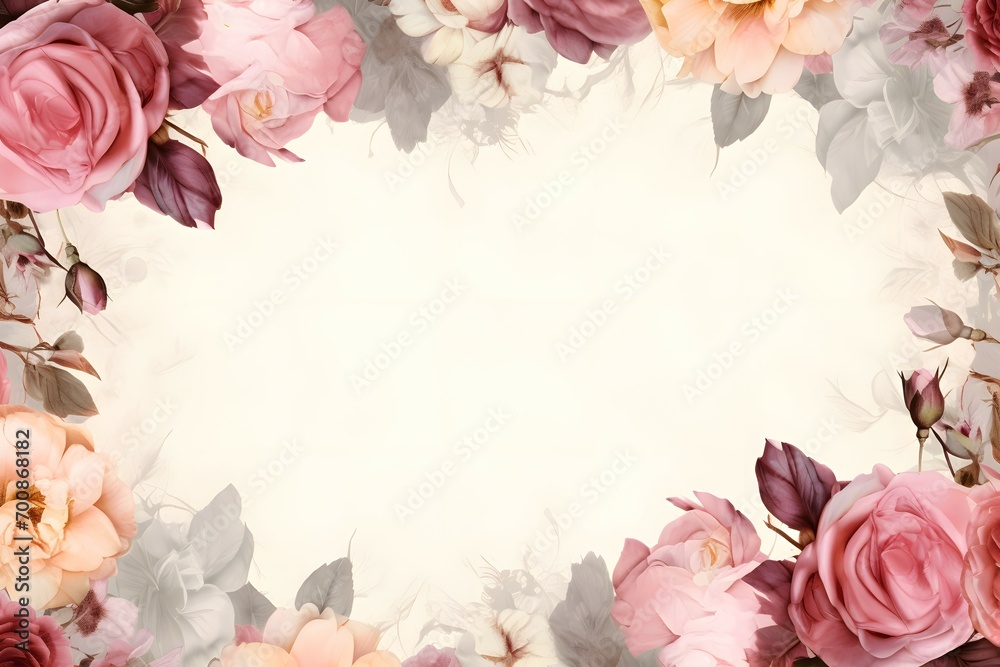 Vintage Rose Border on Parchment Background