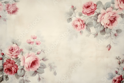 Vintage Rose Border on Parchment Background