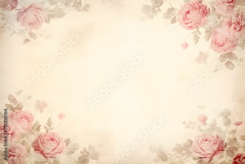 Vintage Rose Border on Parchment Background © JD