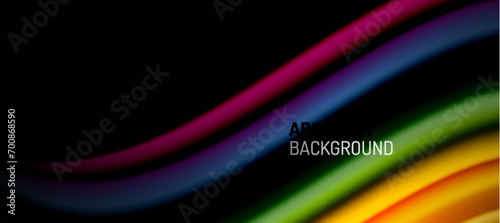 Rainbow color wave lines on black. Techno or business abstract background for posters, covers, banners, brochures, websites