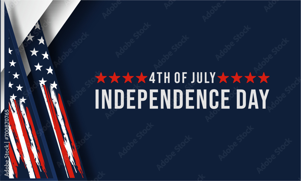 Happy Fourth of july Vector illustration. American Independence Day greeting card, banner, poster with United States flag, stars and stripes. Patriotic calligraphy on blue background. Vector illustrat - obrazy, fototapety, plakaty 
