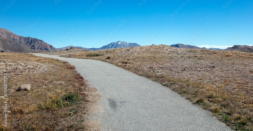 Curving hiking path at Independence Pass mountain top rest stop outside of Aspen Colorado United States