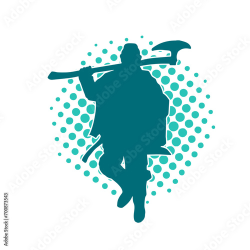 Silhouette of a muscular barbaric warrior carrying axe weapon.