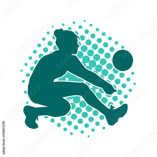 Silhouette of a female volley athlete in action pose. Silhouette of a woman playing volley ball sport.