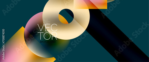 Squares and circles design. Fluid color gradients with metallic effects. Serene synergy of shapes, merging squares and circles into harmonious, captivating design