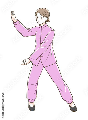 太極拳をする女性イラスト