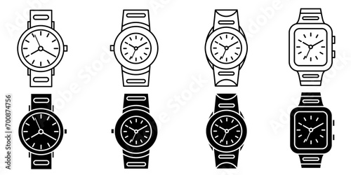Wristwatch. Vector collection of watch icon illustrations. Black icon design. photo