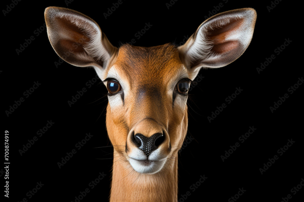Fototapeta premium Impala close-up portrait on a black background.