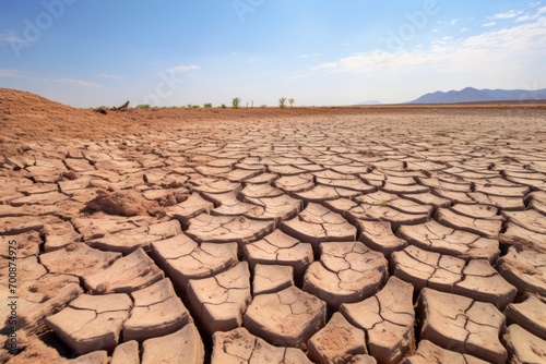 A dried-up lakebed, its cracked surface a result of relentless sunlight