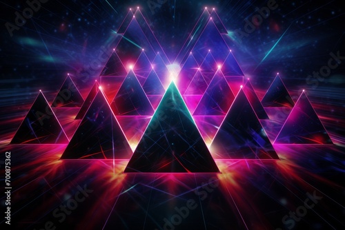 Abstract neon triangles forming an intricate design