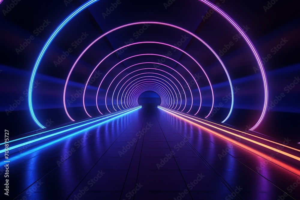 Glowing neon tunnel leading to an unknown destination Glowing neon tunnel leading to an unknown destination