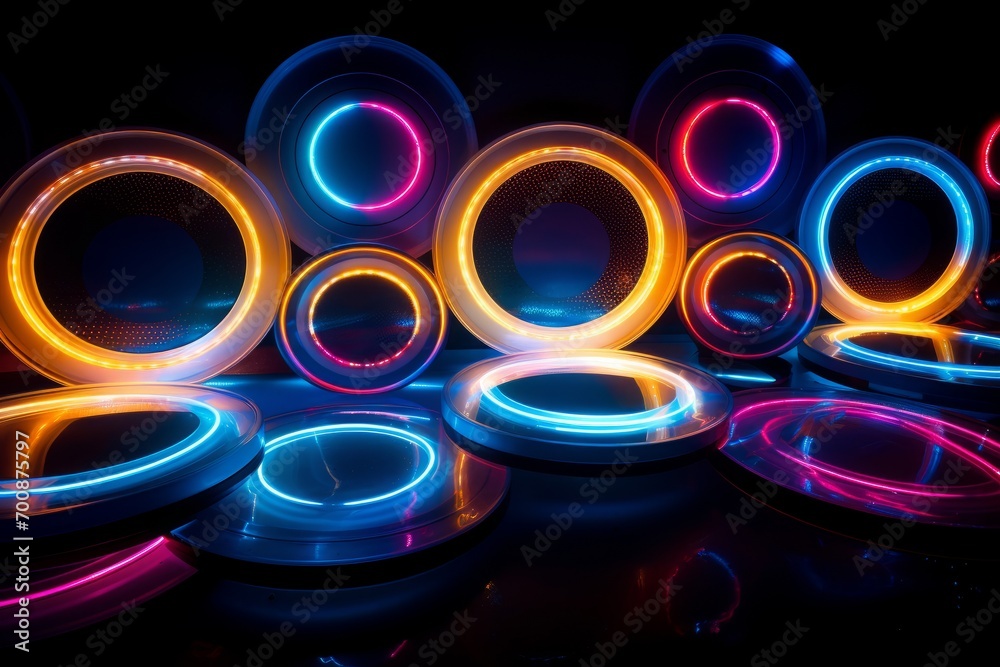 Neon circles radiating energy and vivacity Neon circles radiating energy and vivacity