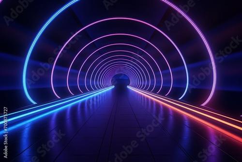 Glowing neon tunnel leading to an unknown destination