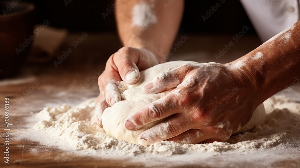 A close up shot of hands kneading dough for homemade bread