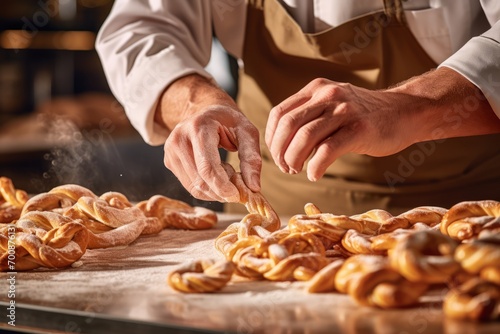 Man in an apron preparing a delicious pastry