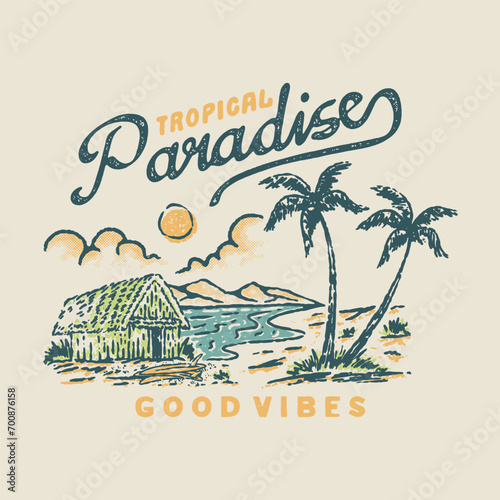 beach illustration tropical graphic palm design surf badge mountain vintage summer paradise