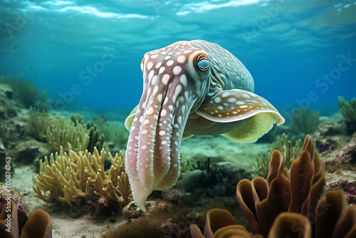 coral reef and fishes in the sea