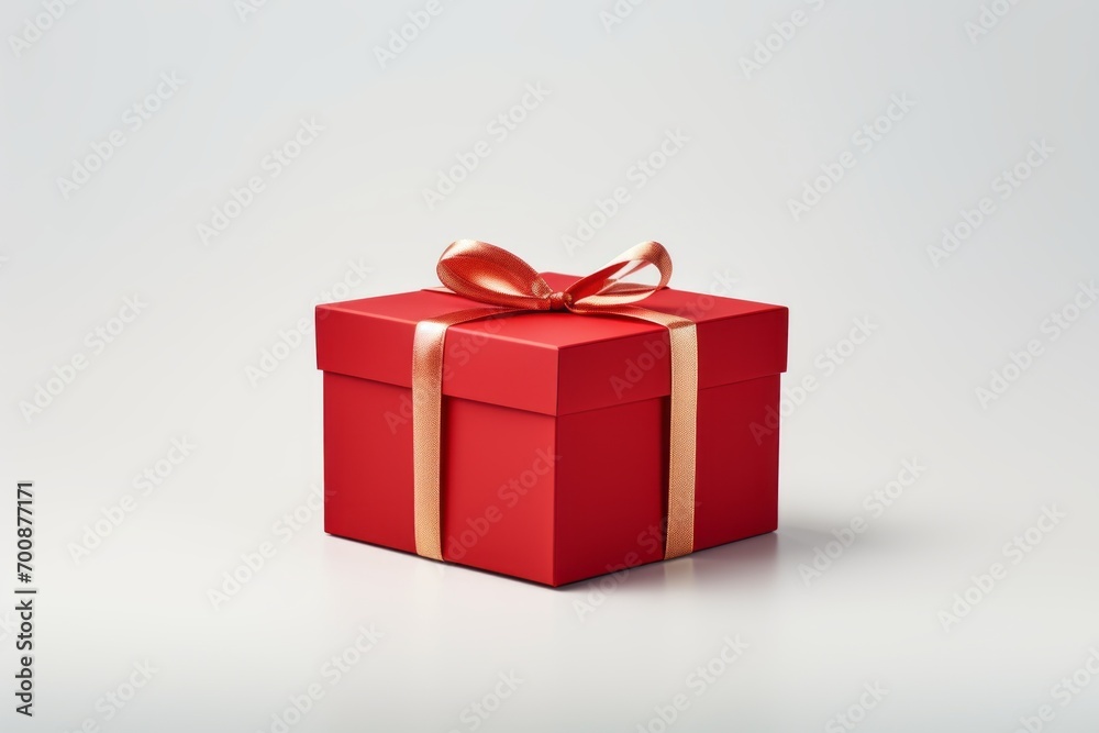 Beautifully wrapped red gift box with a shiny gold ribbon