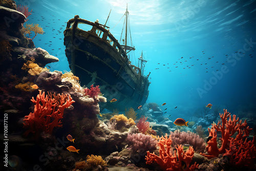 coral reef and fishes in the sea