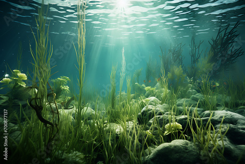 coral reef and fishes in the sea