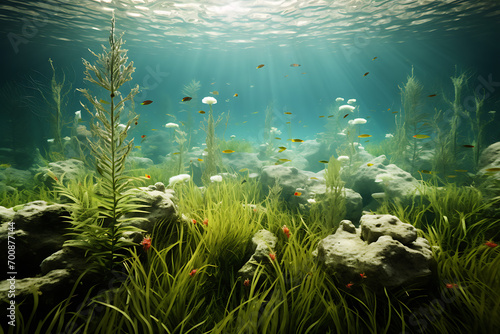 coral reef and fishes in the sea