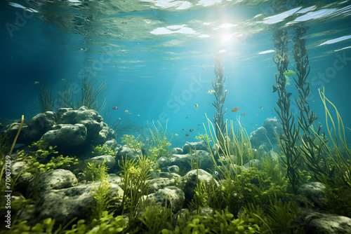 coral reef and fishes in the sea