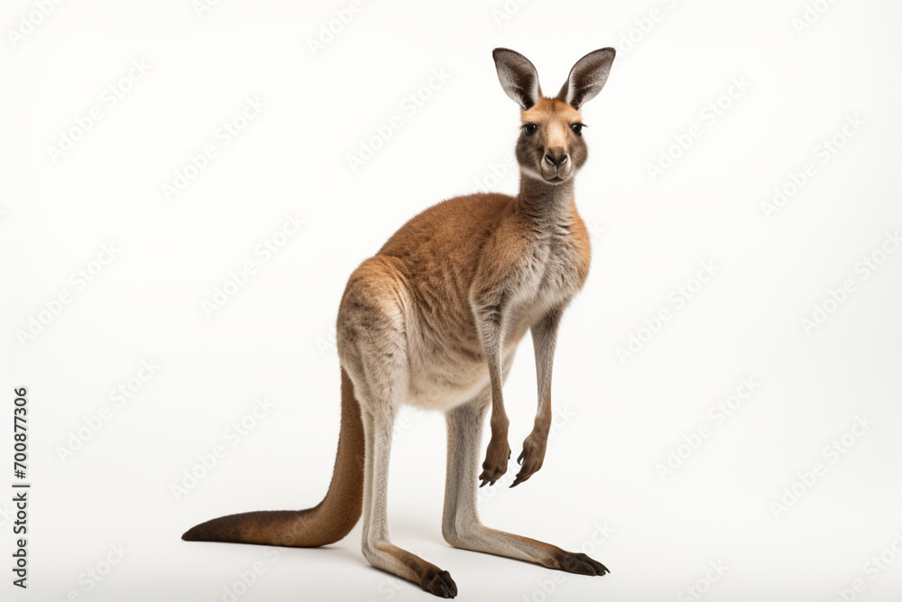 Kangaroo standing on a white background. Animal side portrait. Kangaroo standing on a white background. Animal side portrait.