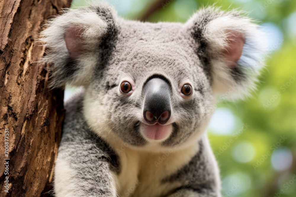 Naklejka premium Koala close-up portrait in a natural setting.