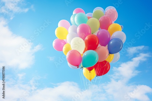 Colorful balloons floating against a clear sky, symbolizing hope and positive energy
