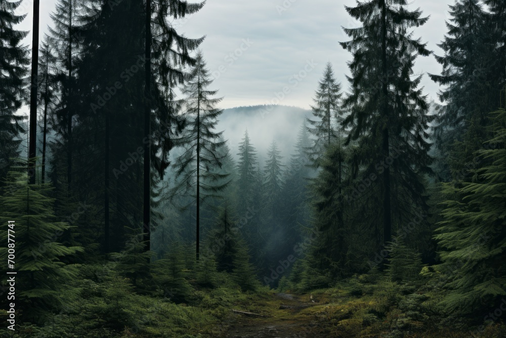 Dense fir trees creating a sense of solitude in the woods