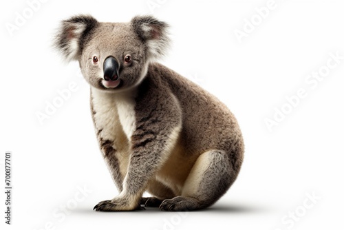 Canvas Print Koala sitting on a white background. Animal side portrait.
