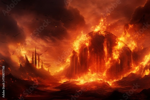 Dramatic fire background with flames engulfing the scene in a blaze