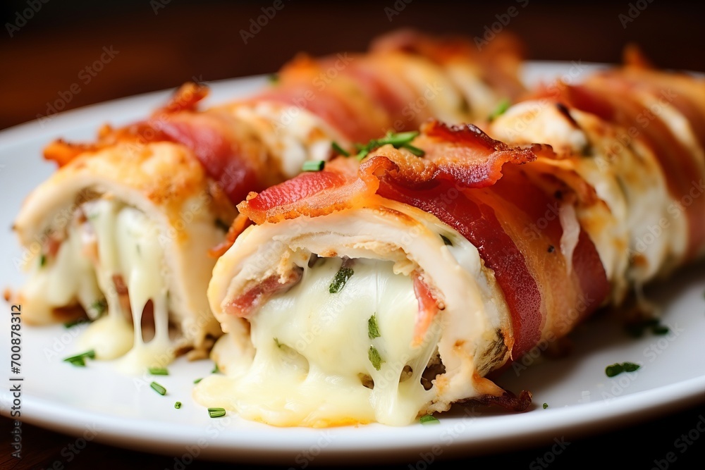 Gourmet bacon and Swiss cheese stuffed chicken roll ups Gourmet bacon and Swiss cheese stuffed chicken roll ups