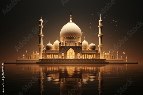 Illuminated mosque with decorative lights for Mawlid background