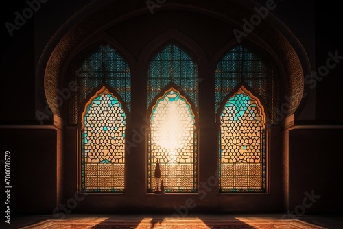 Mosque window with copy space. Islamic architecture