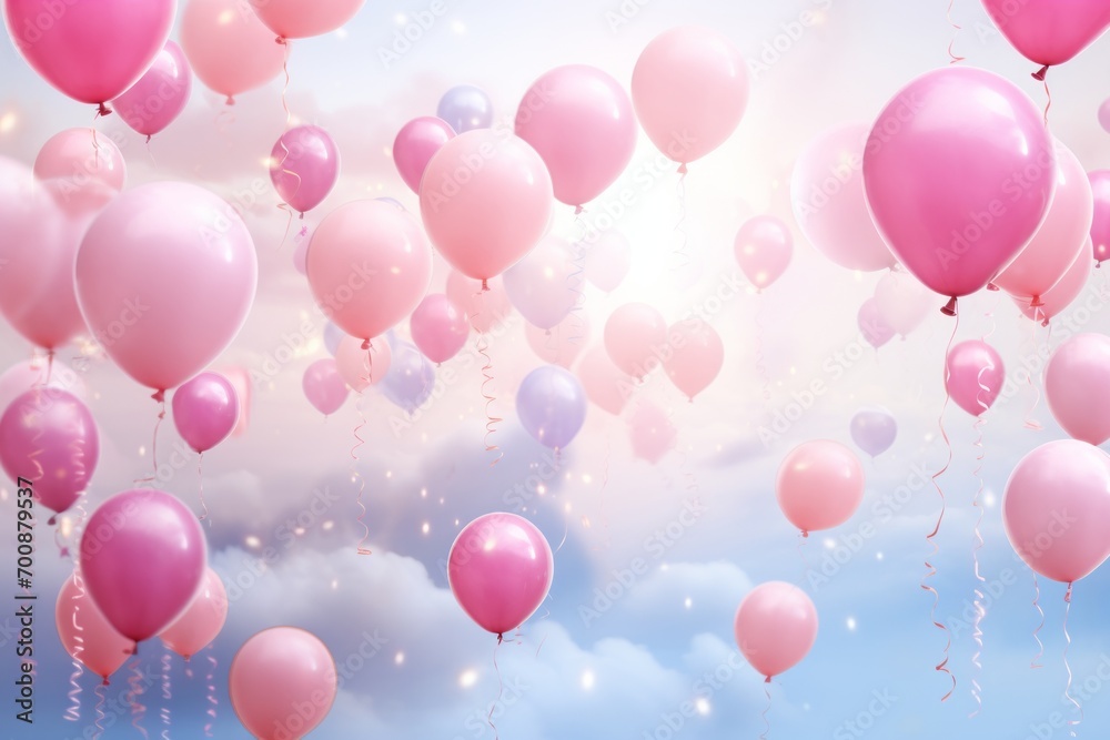 Whimsical and dreamy social media background with floating balloons