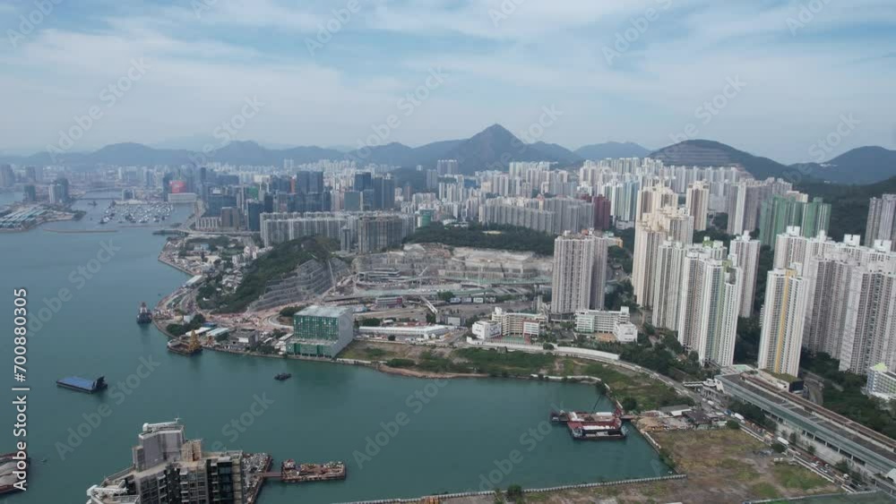 Drone Aerial Skyview in Tseung Kwan O Lam Tin Tunnel Interchange highway flyover ramp motorway road connects Kai Tak Development and Central Kowloon Route in Hong Kong Kwun Tong near Victoria Harbour Drone Aerial Skyview in Tseung Kwan O Lam Tin Tunnel Interchange highway flyover ramp motorway road connects Kai Tak Development and Central Kowloon Route in Hong Kong Kwun Tong near Victoria Harbour