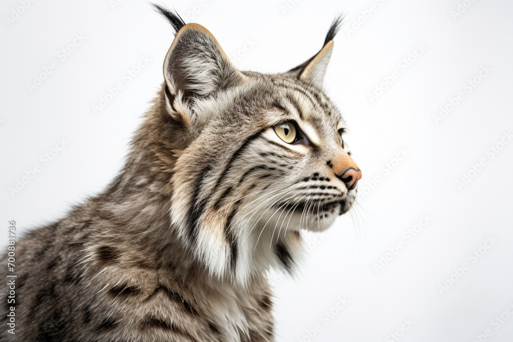 Bobcat close-up portrait on a white background. Bobcat close-up portrait on a white background.