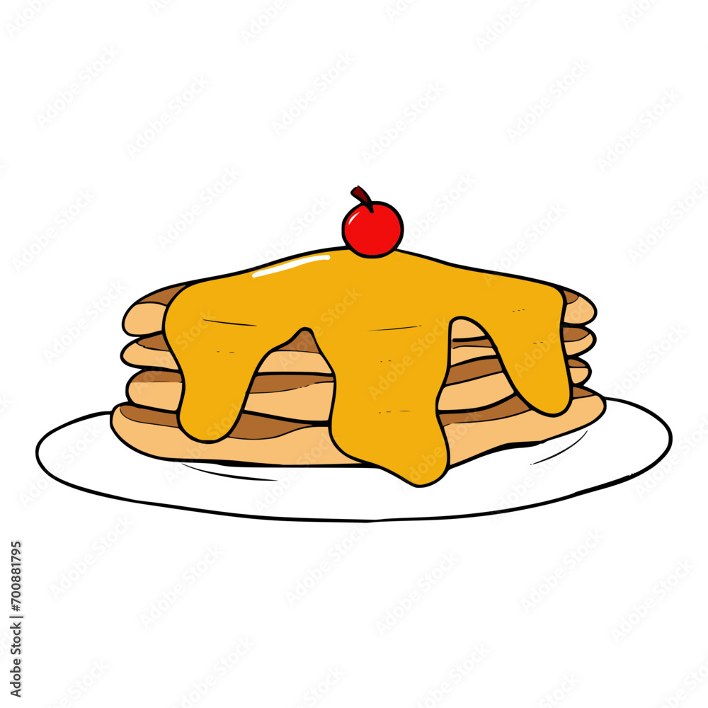 pancake with honey syrup colored illustration hand drawn vector pancake with honey syrup colored illustration hand drawn vector