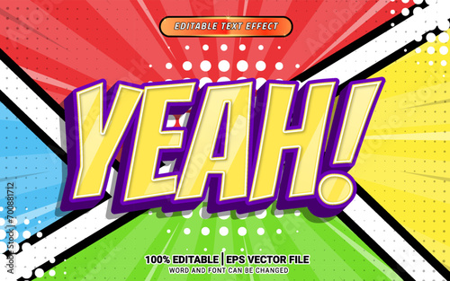 Fun yeah yellow 3d vector cartoon comic text effect design