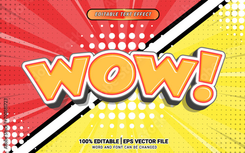 Comic cartoon wow type 3d vector text effect design